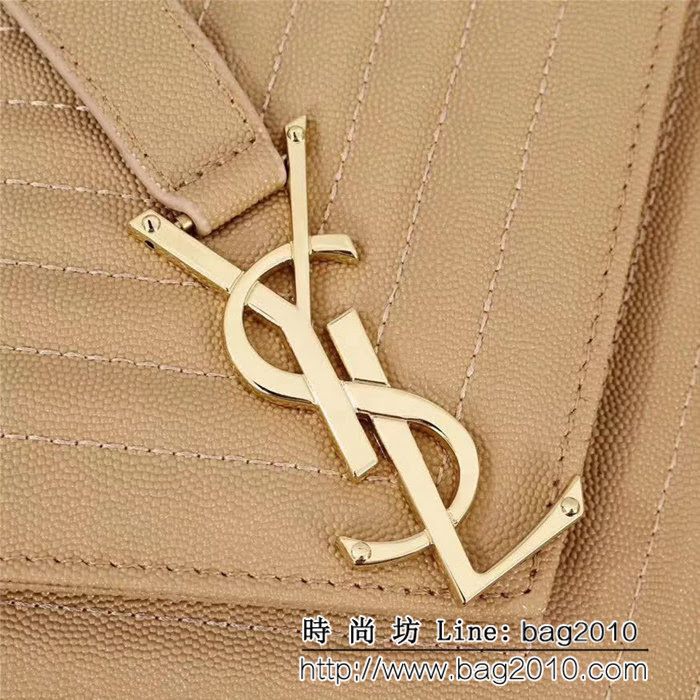 YSL聖羅蘭 經典款 互扣式金屬YSL標誌 原版球紋皮米色肩背包 26588 YAS1014